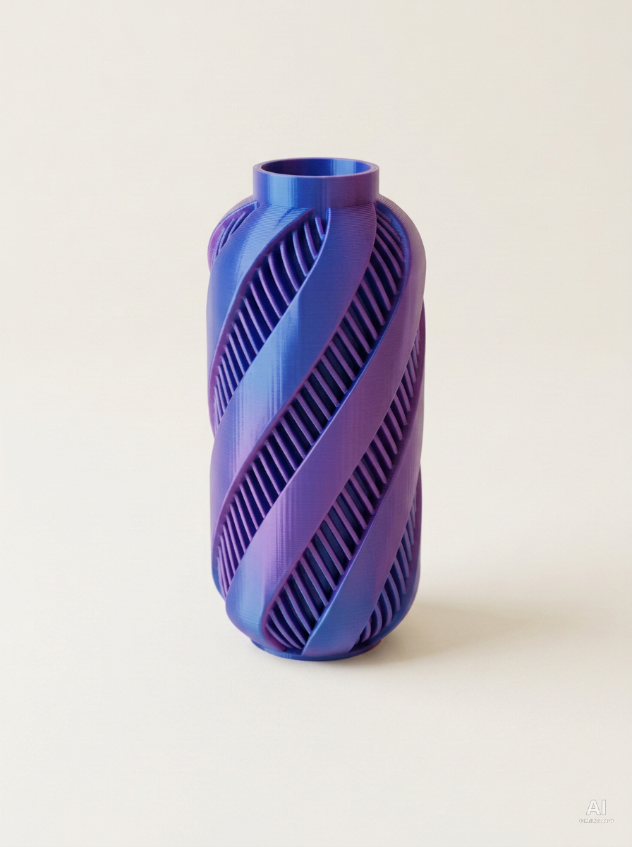 Alin — Vaso decorativo a spirale stampato in 3D - bicolore - Blu Viola Silk