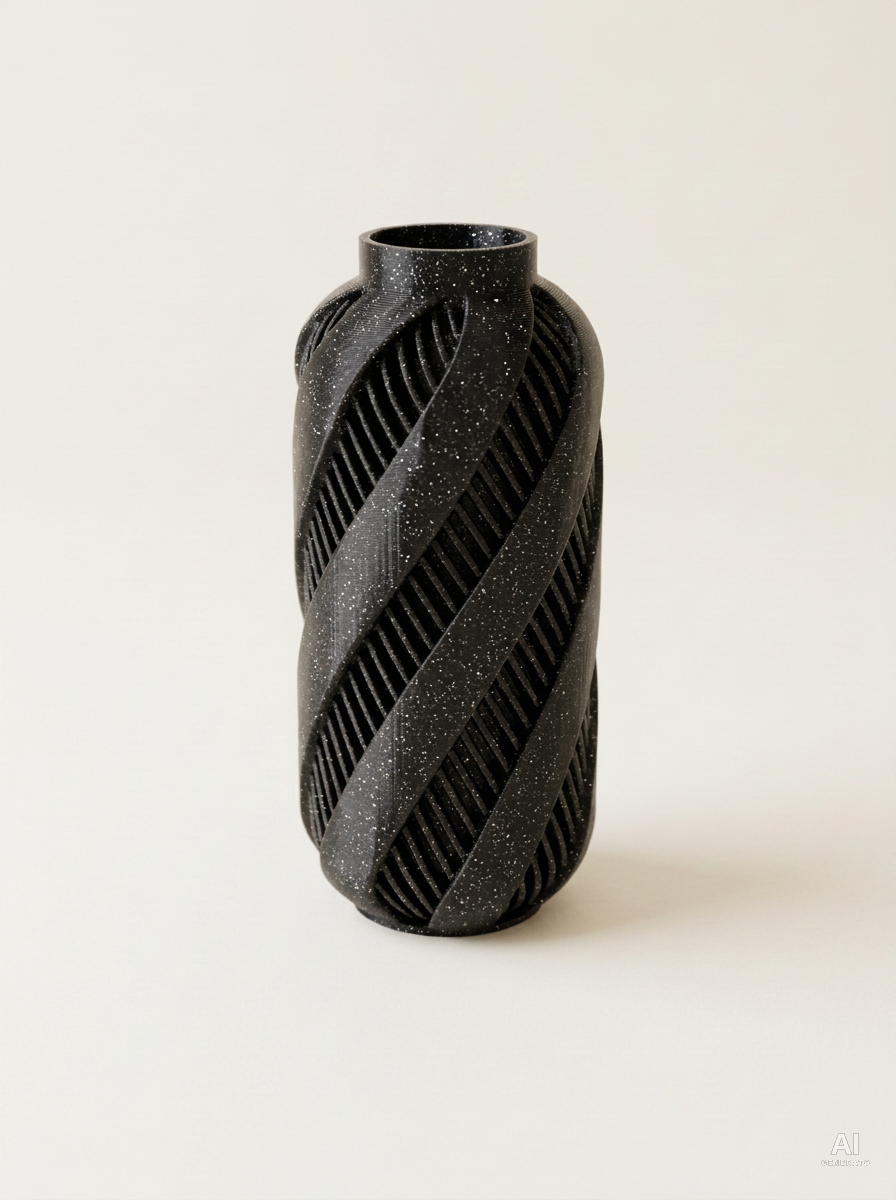 Alin — Vaso decorativo a spirale stampato in 3D - con glitter - Nero Glitter