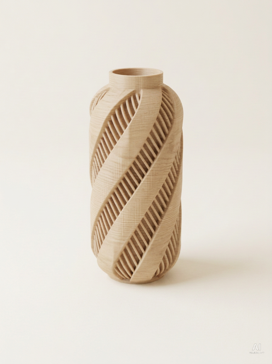Alin — Vaso decorativo a spirale stampato in 3D - effetto legno - Legno Rovere