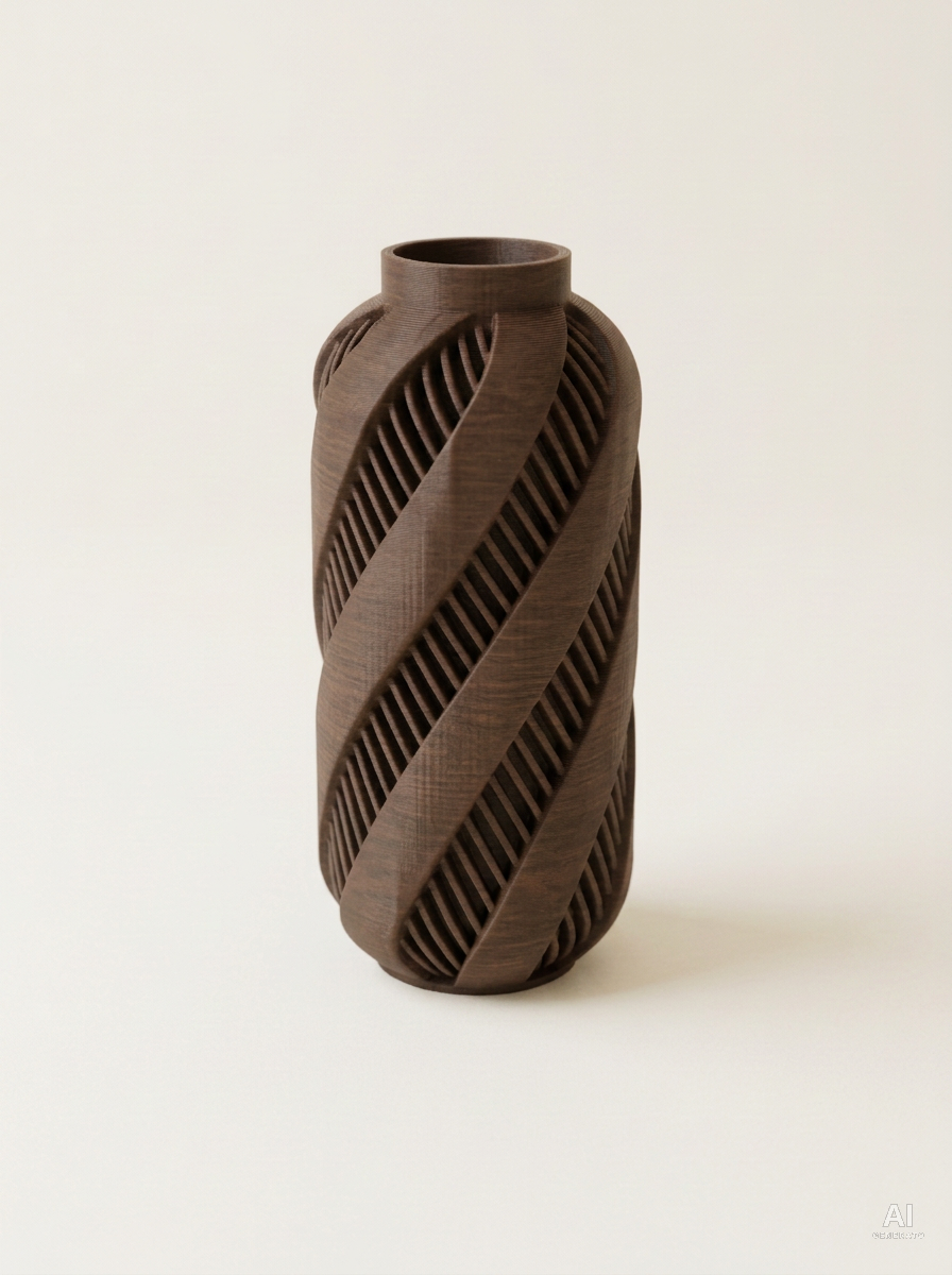 Alin — Vaso decorativo a spirale stampato in 3D - effetto legno - Nero Legno
