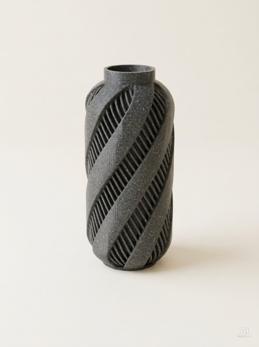 Alin — Vaso decorativo a spirale stampato in 3D - effetto pietra - Grigio Pietra