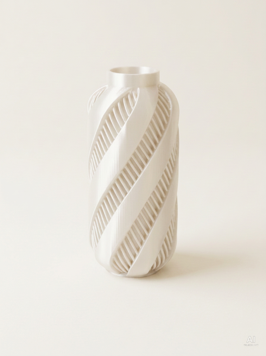Alin — Vaso decorativo a spirale stampato in 3D - effetto seta - Bianco Silk