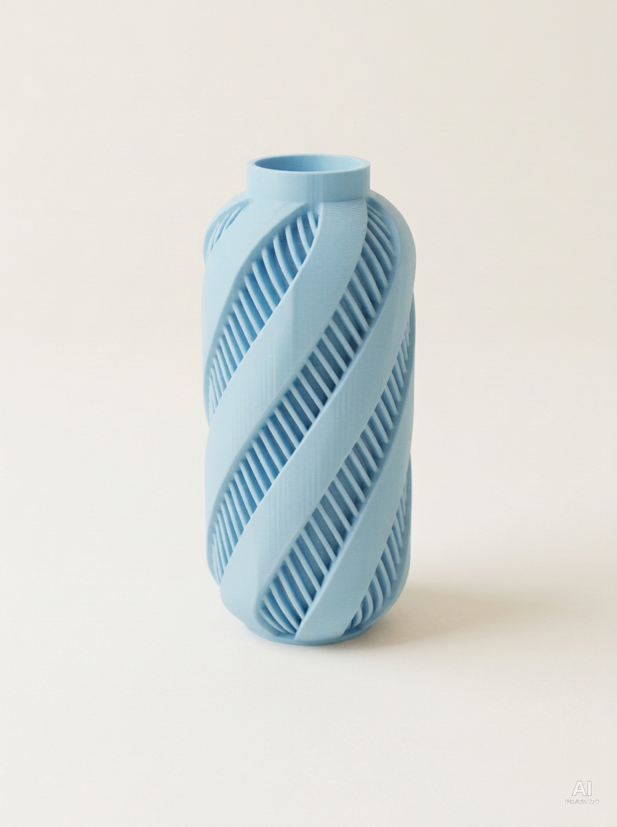 Alin — Vaso decorativo a spirale stampato in 3D - finitura opaca - Blu Ghiaccio