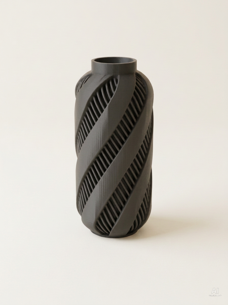 Alin — Vaso decorativo a spirale stampato in 3D - finitura opaca - Carbone