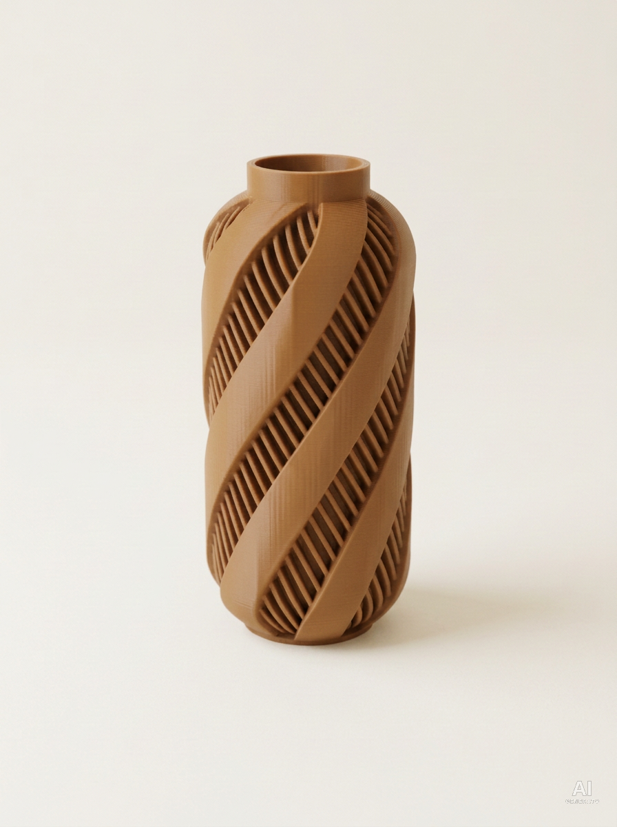 Alin — Vaso decorativo a spirale stampato in 3D - finitura opaca - Marrone Nocciola