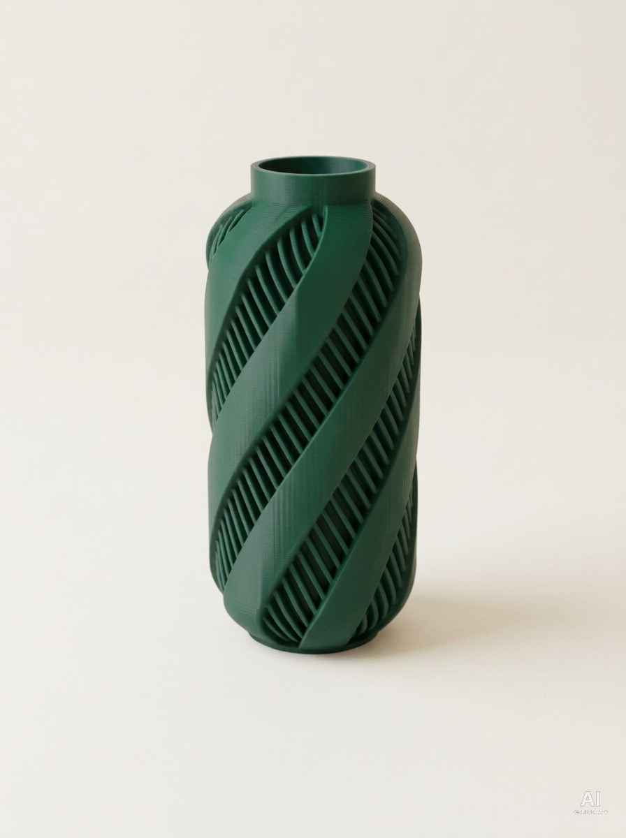 Alin — Vaso decorativo a spirale stampato in 3D - finitura opaca - Verde Scuro