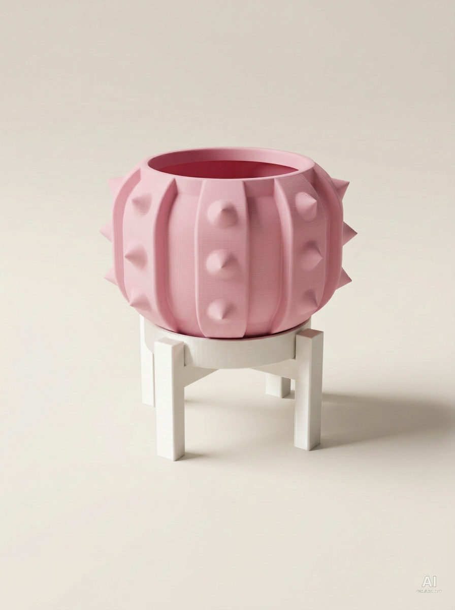 Alver — Vaso a cactus con sottovaso e supporto, stampato in 3D - Rosa / Bianco Silk