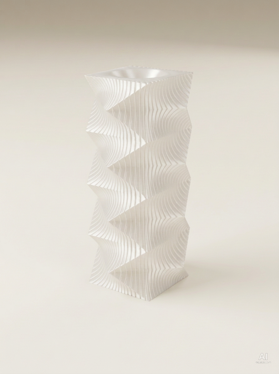 Anio — Vaso decorativo a zig-zag stampato in 3D - effetto seta - Bianco Silk