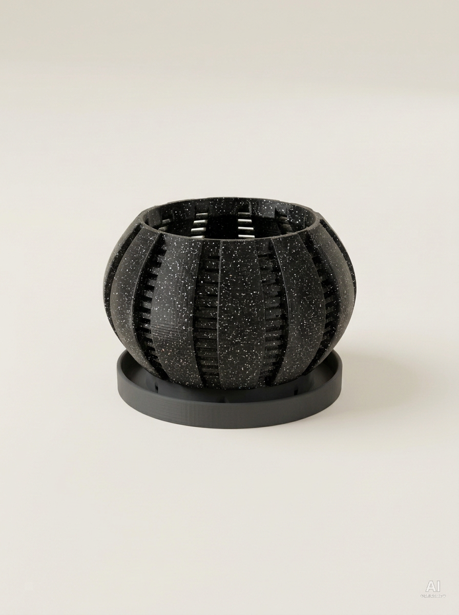 Arik — Vaso per orchidee con sottovaso, stampato in 3D - Nero Glitter / Carbone