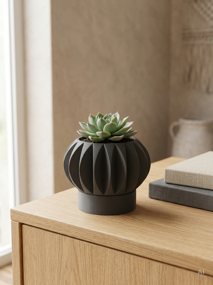 Astro — Vaso a pieghe con sottovaso, stampato in 3D — ambientata — vaso design