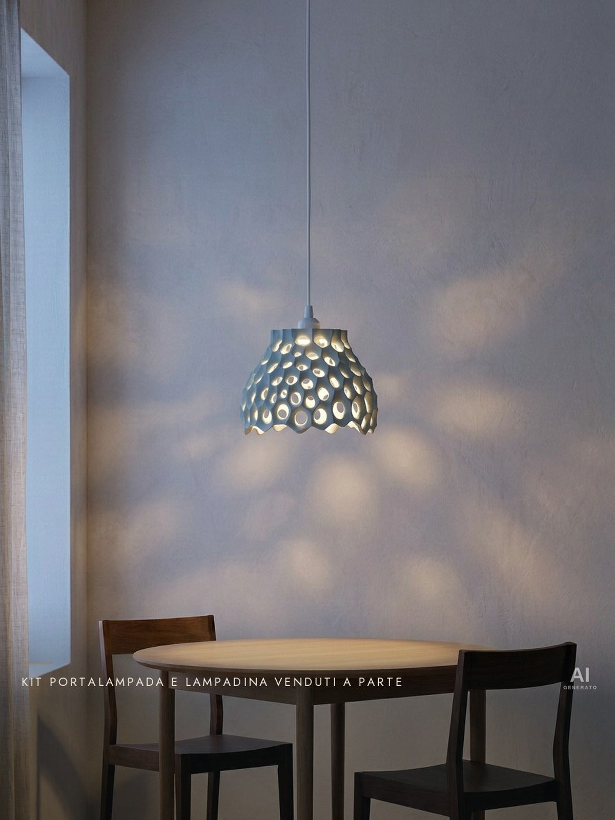 Bane – Paralume a sospensione con trama forata — ambientata sera accesa — lampada a sospensione design