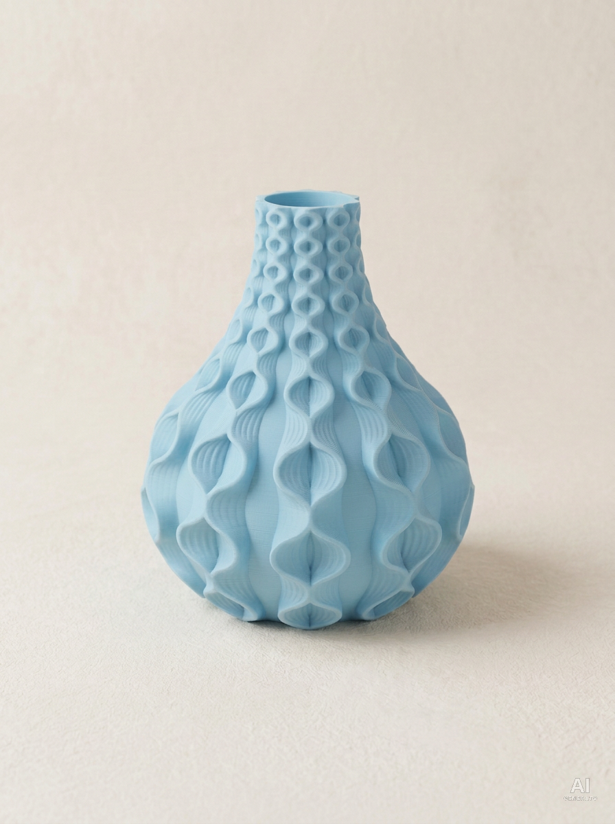 Bloom — Vaso decorativo a bulbo stampato in 3D - effetto opaco - Blu Ghiaccio
