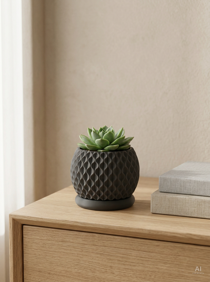 Bloom — Vaso a onde con sottovaso, stampato in 3D — ambientata — vaso design