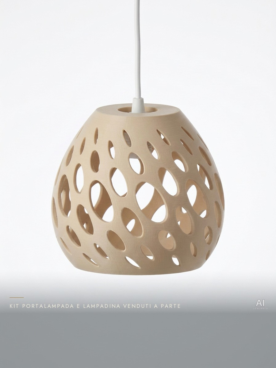 Bub – Paralume a sospensione con aperture ovali - effetto legno - Legno Rovere