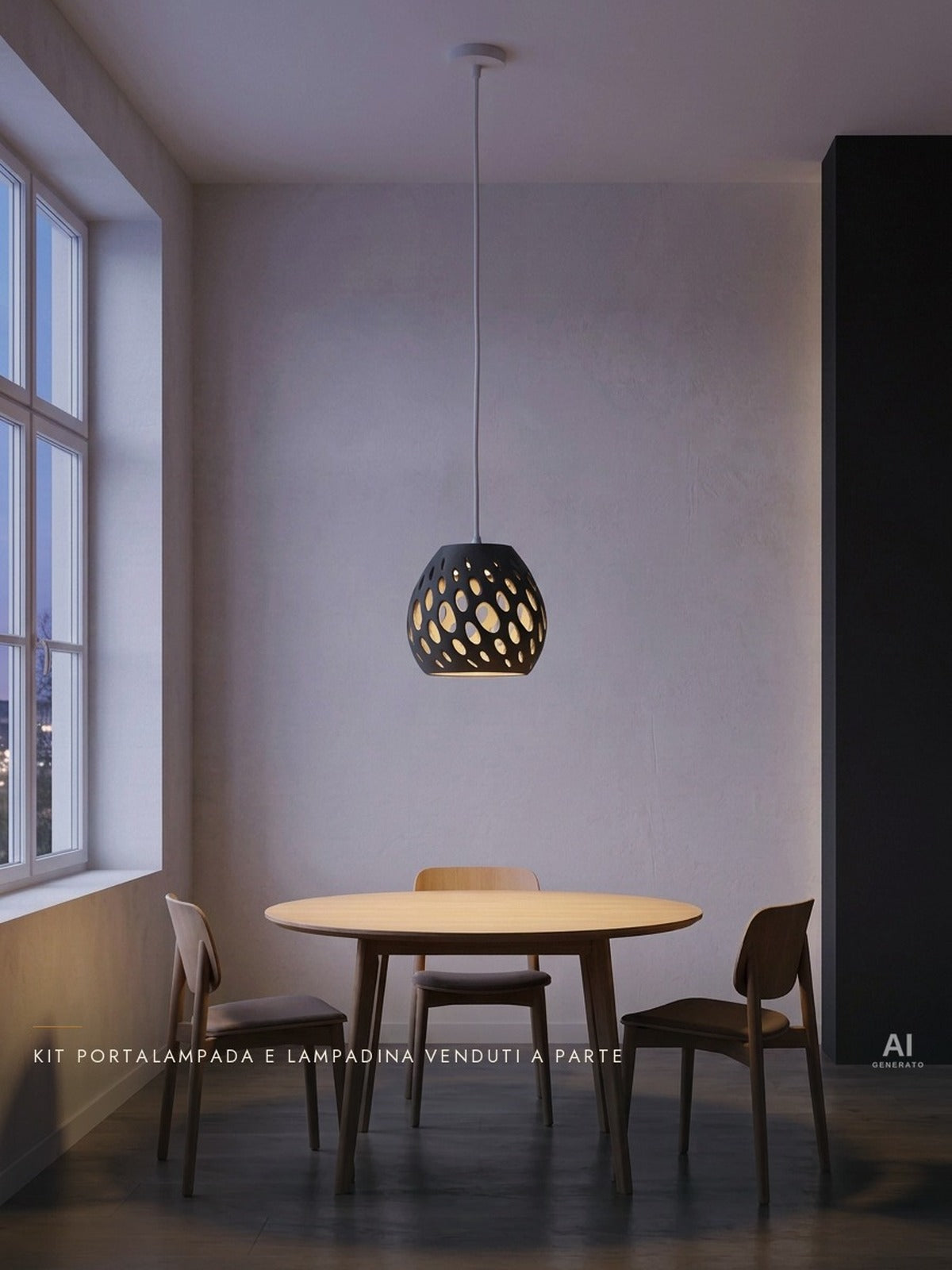 Bub – Paralume a sospensione con aperture ovali — ambientata sera accesa — lampada a sospensione