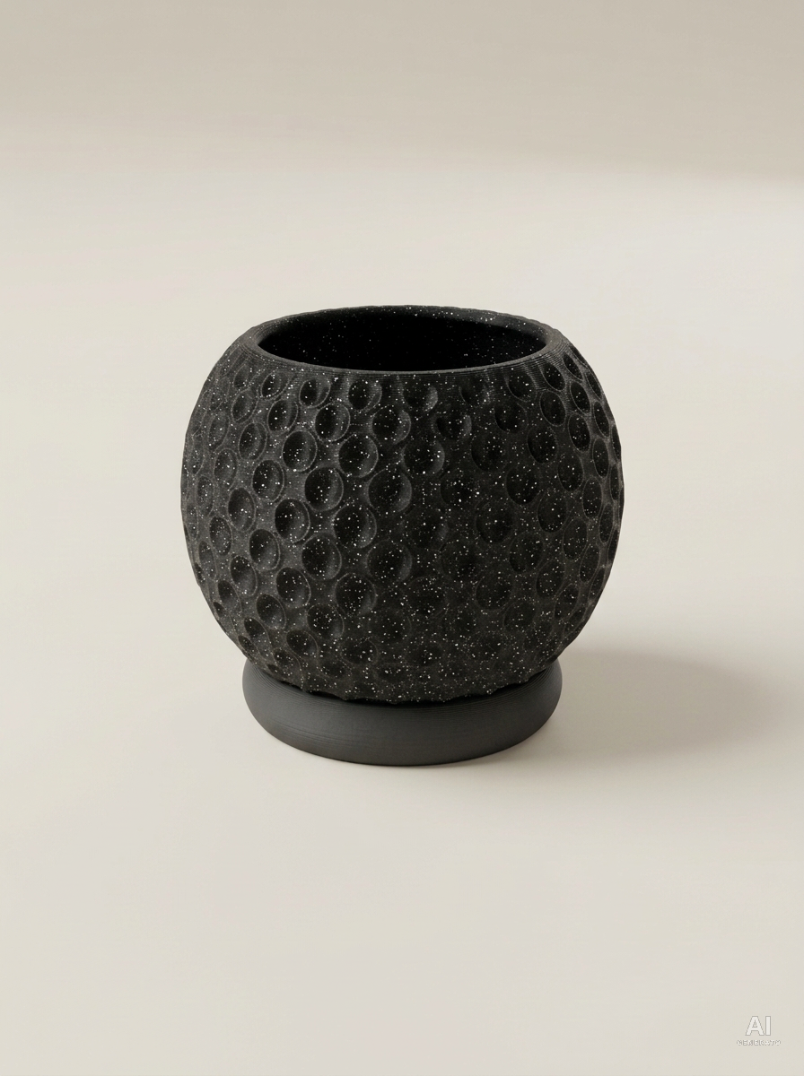 Bubble — Vaso a bolle con sottovaso, stampato in 3D - Nero Glitter / Carbone