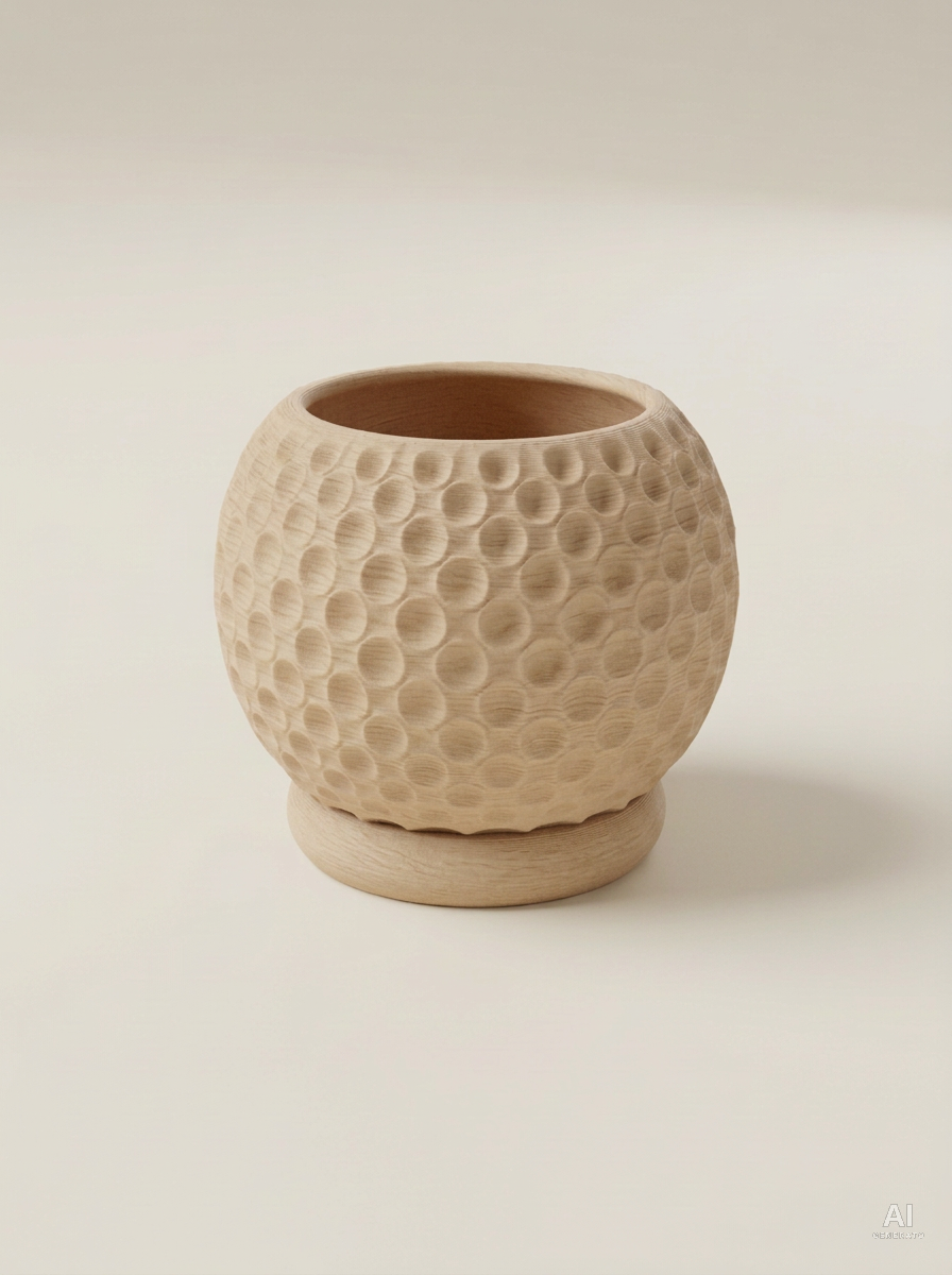 Bubble — Vaso a bolle con sottovaso, stampato in 3D - Legno Rovere / Legno Rovere