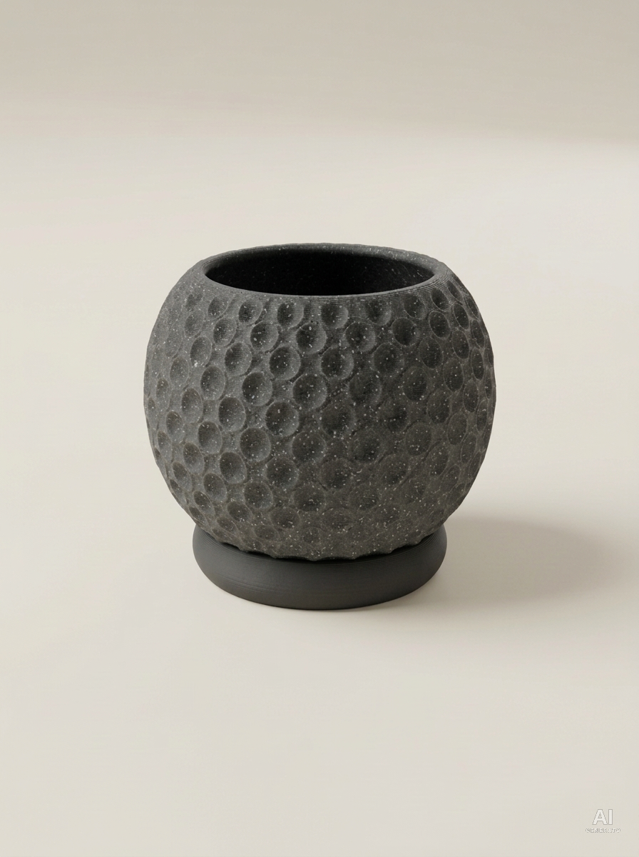 Bubble — Vaso a bolle con sottovaso, stampato in 3D - Grigio Pietra / Carbone