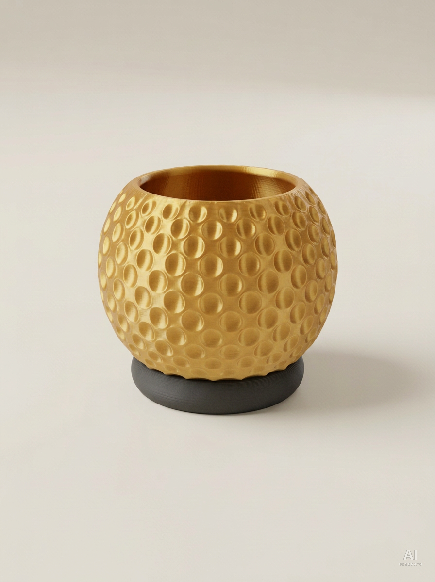 Bubble — Vaso a bolle con sottovaso, stampato in 3D - Oro Silk / Carbone