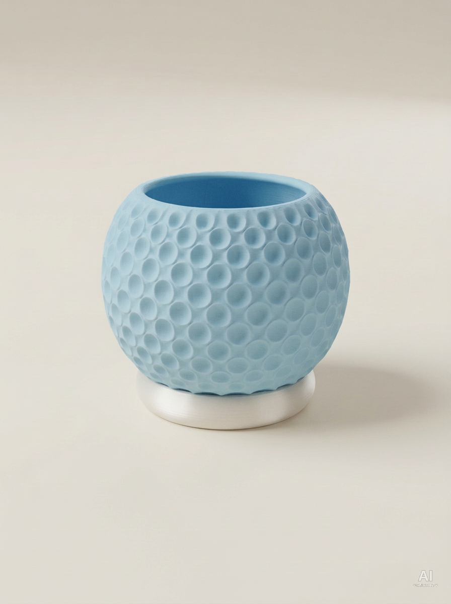 Bubble — Vaso a bolle con sottovaso, stampato in 3D - Blu Ghiaccio / Bianco Silk