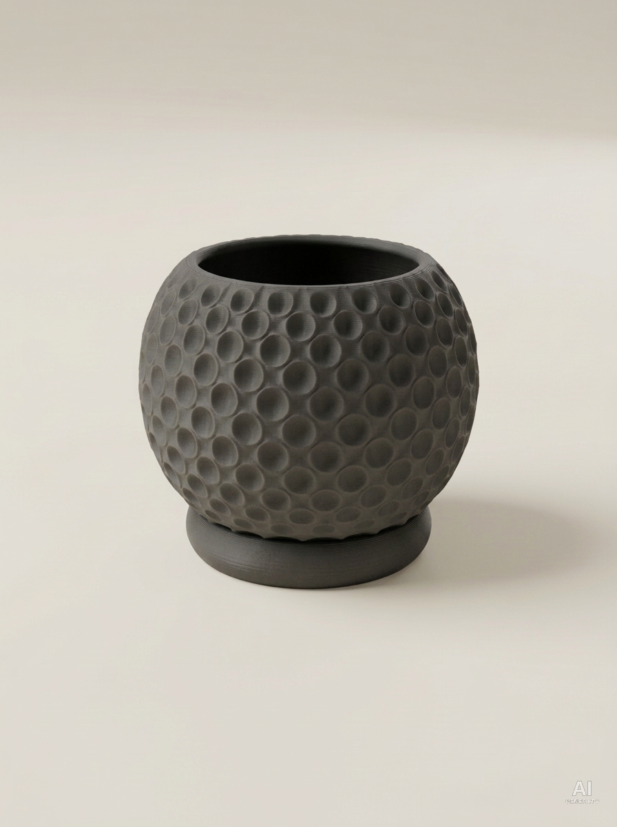 Bubble — Vaso a bolle con sottovaso, stampato in 3D - Carbone / Carbone