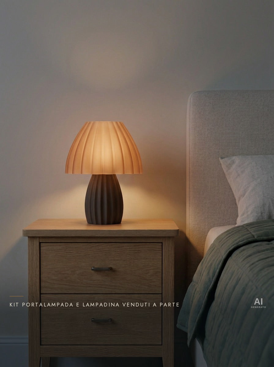 Bulba – Lampada paralume – stampata in 3D — ambientata sera accesa — paralume stampato in 3D