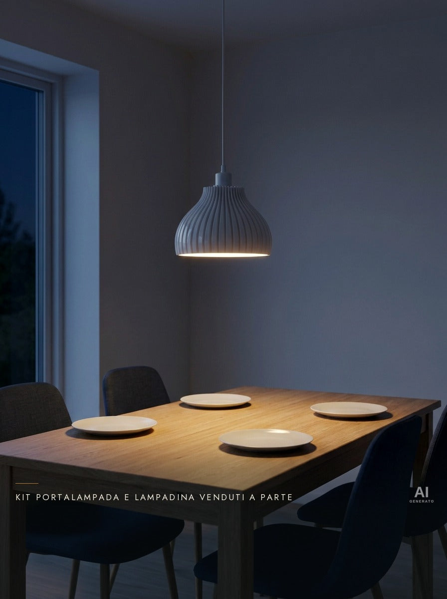 Cali – Lampada paralume – stampata in 3D — ambientata sera accesa — paralume stampato in 3D