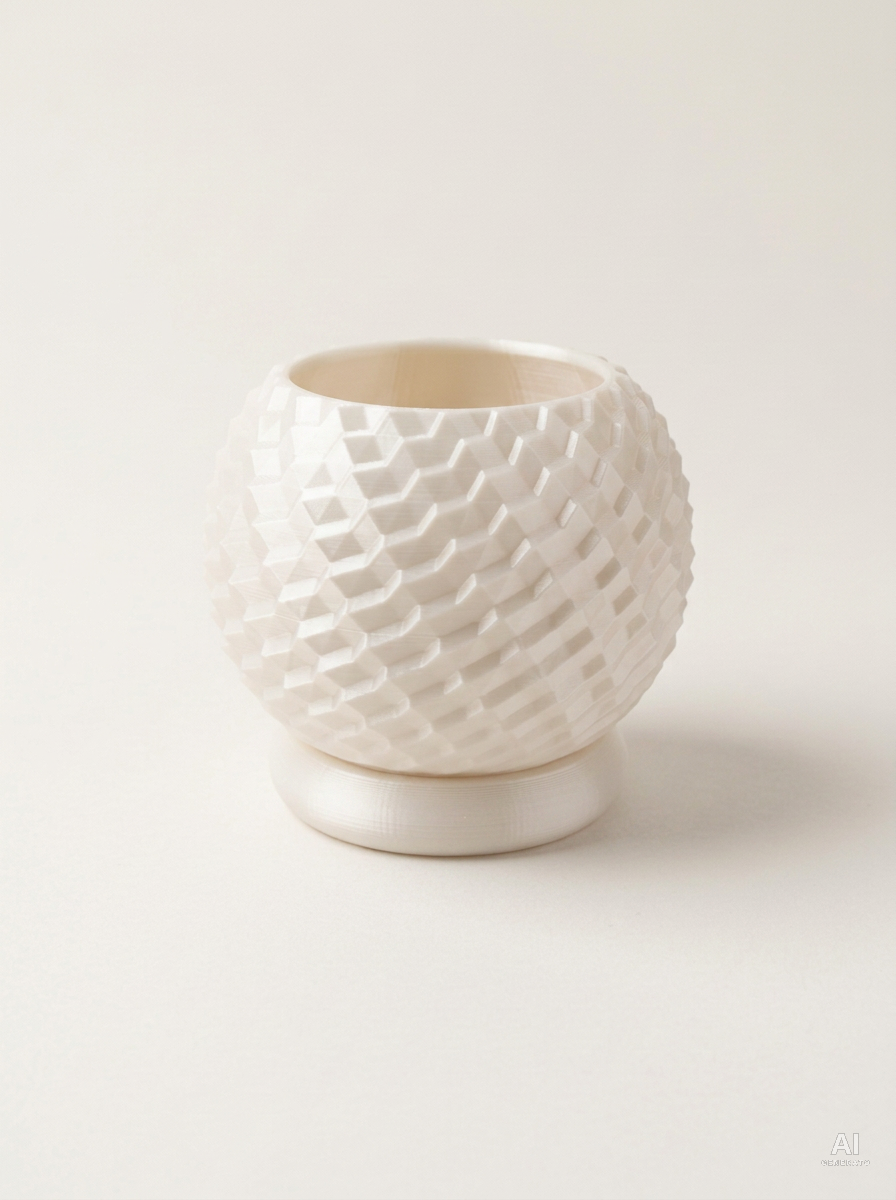 Cobble — Vaso a tasselli con sottovaso, stampato in 3D - Bianco Silk / Bianco Silk
