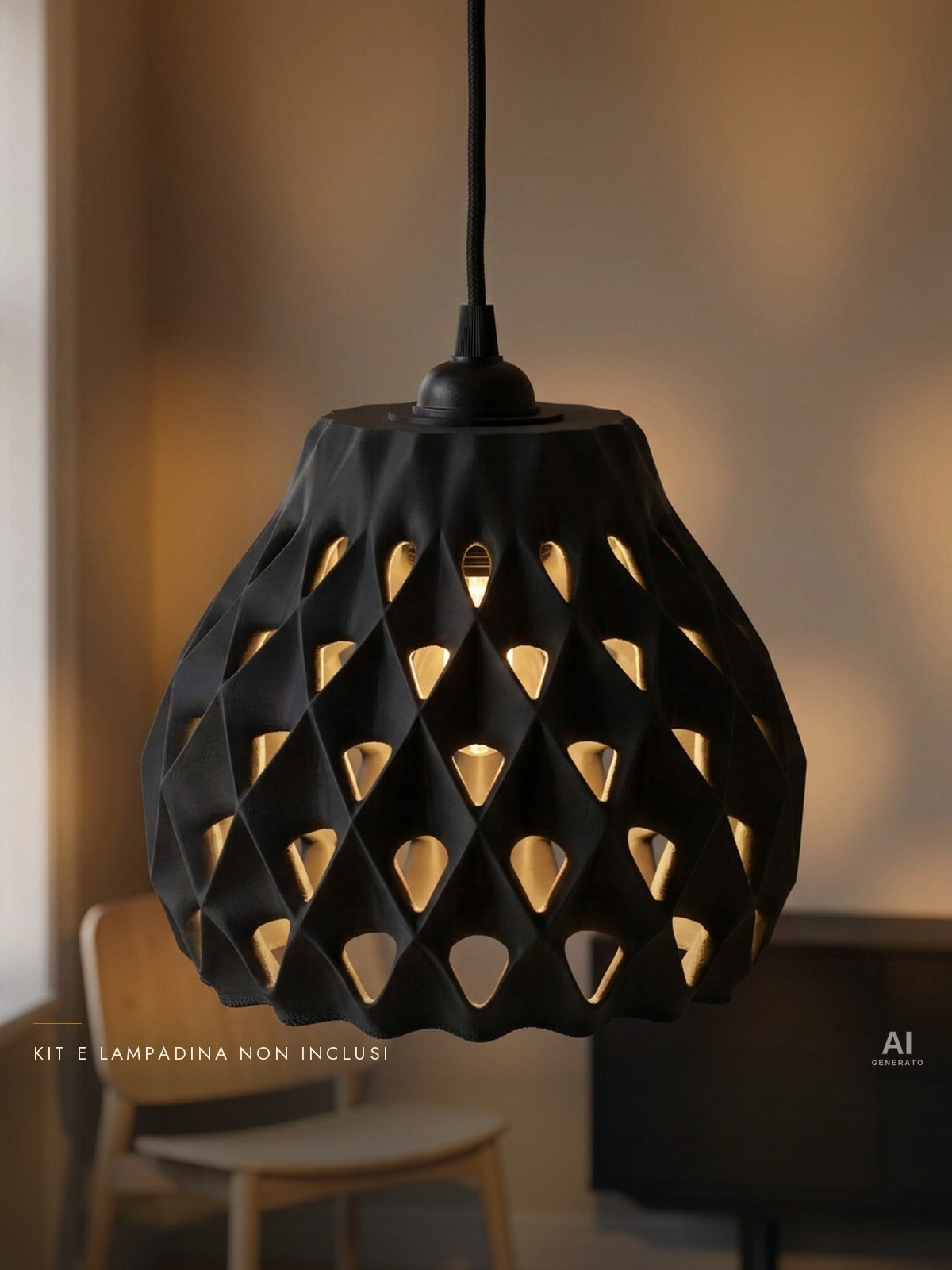 Cone – Paralume traforato a sospensione — ambientata sera accesa — lampada a sospensione design