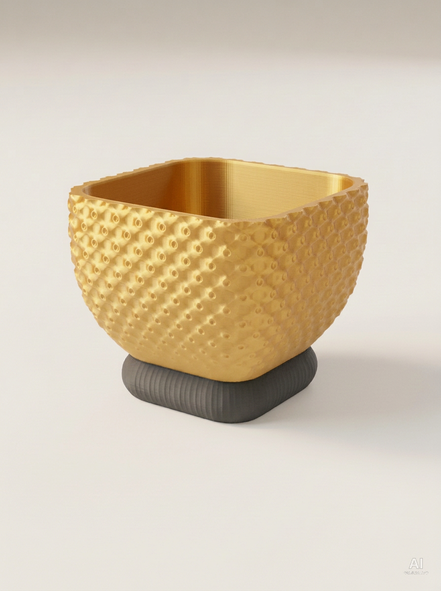 Connect — Vaso a puntini con sottovaso, stampato in 3D - Oro Silk / Carbone