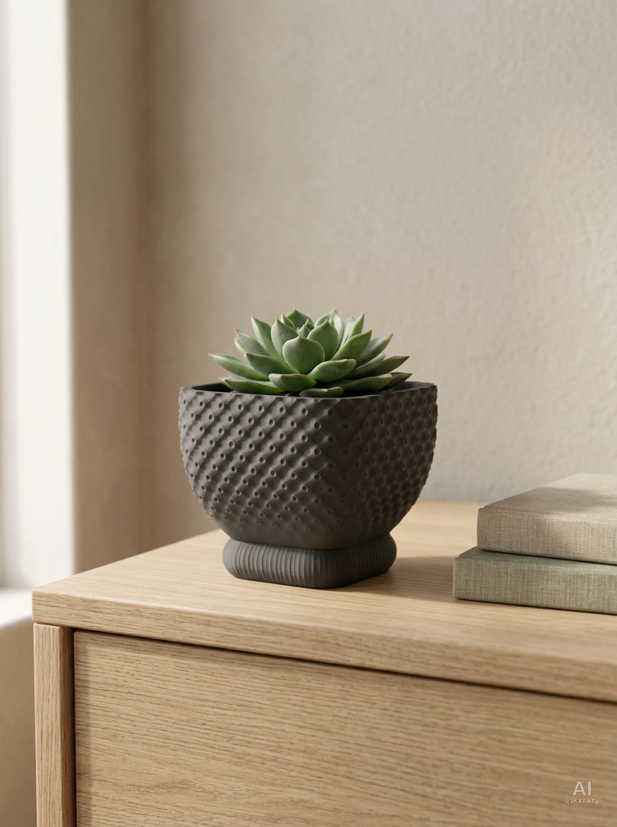 Connect — Vaso a puntini con sottovaso, stampato in 3D — ambientata — vaso per piante