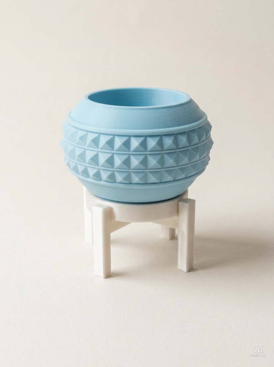 Dorvin — Vaso a borchie con sottovaso e supporto, stampato in 3D - Blu Ghiaccio / Bianco Silk
