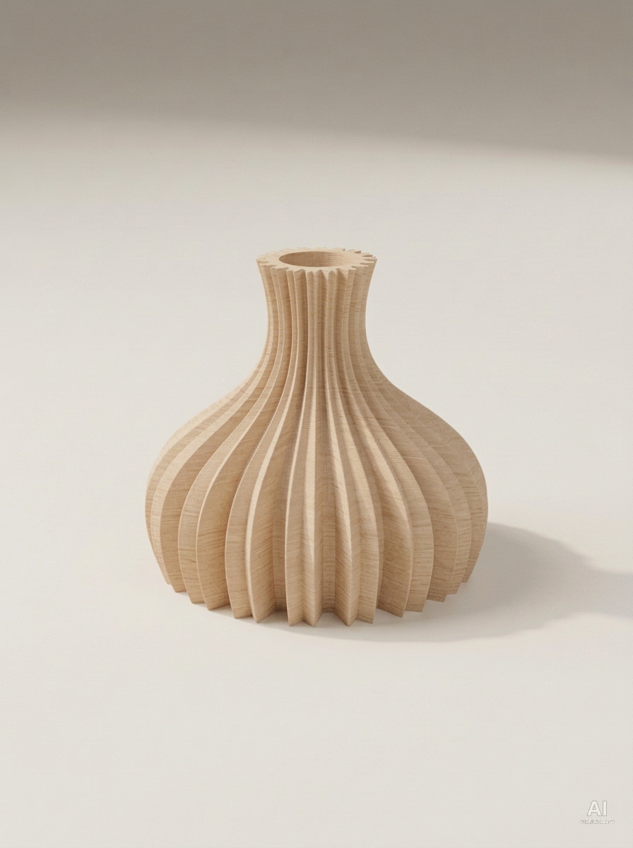 Dove — Vaso a pieghe con collo stretto - effetto legno - Legno Rovere