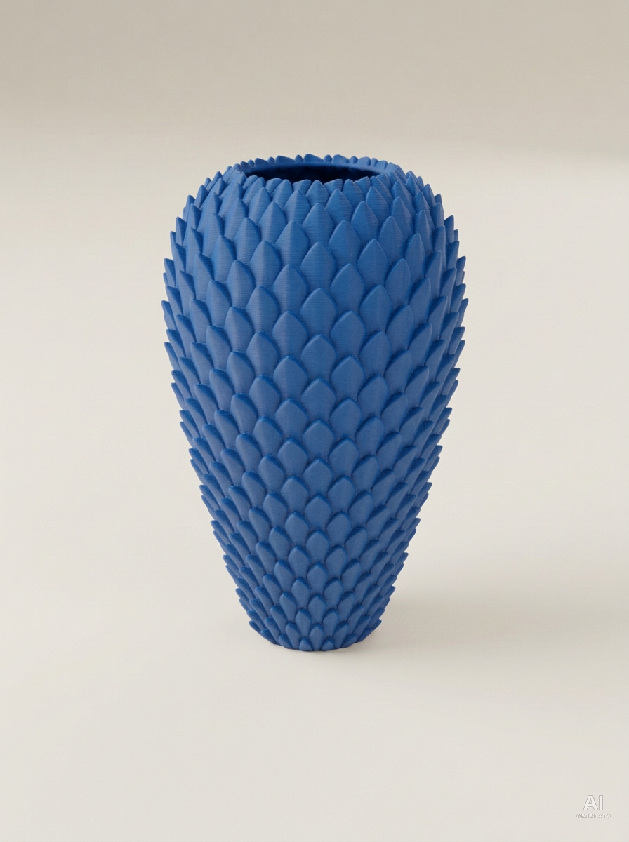 Drago — Vaso decorativo a squame stampato in 3D - effetto opaco - Blu
