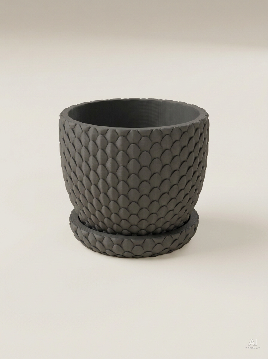 Dragonscale 01 — Vaso a squame con sottovaso - Carbone / Carbone