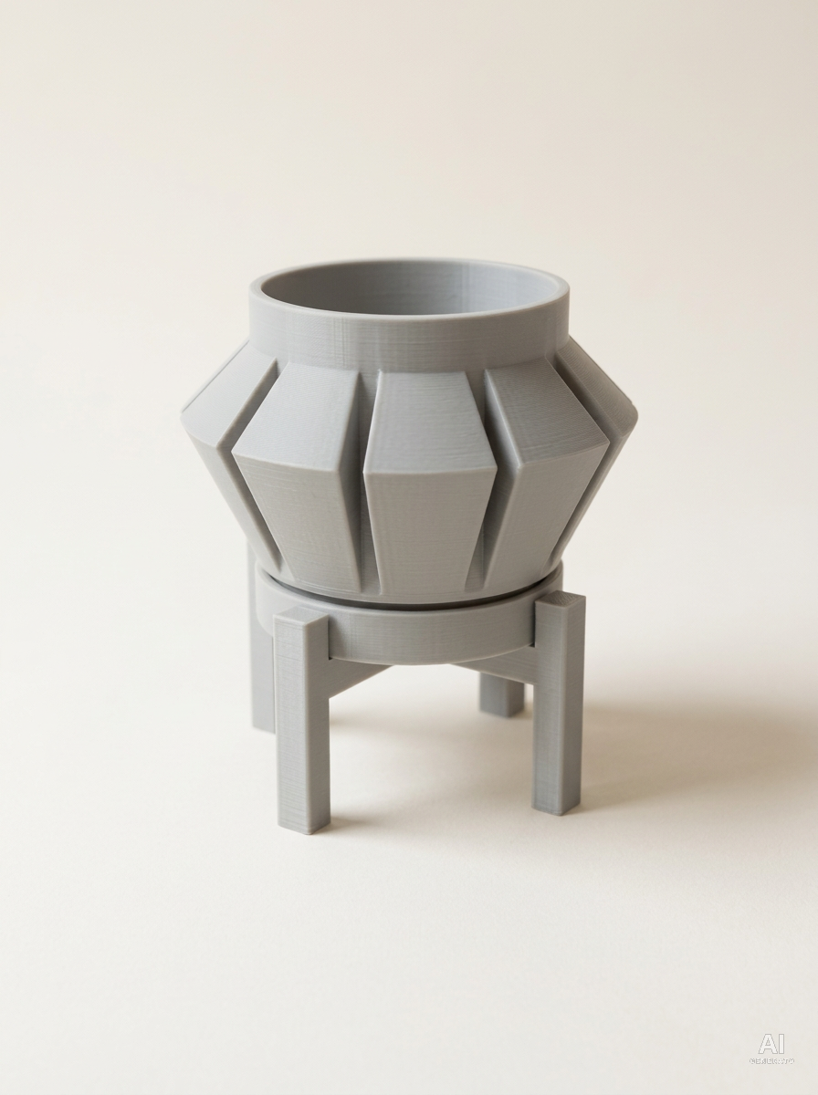 Erno — Vaso a punte di freccia con sottovaso e supporto, in 3D - Grigio Chiaro / Grigio Chiaro