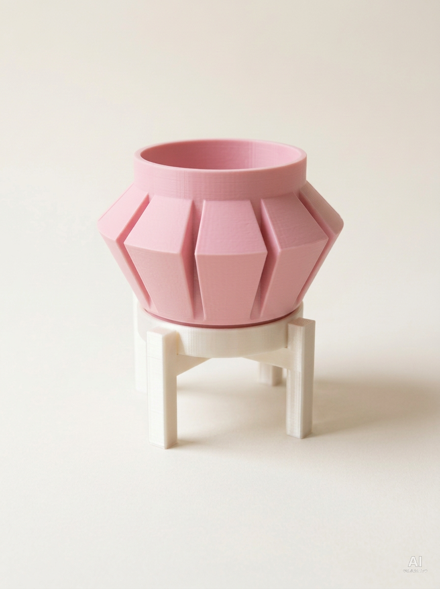 Erno — Vaso a punte di freccia con sottovaso e supporto, in 3D - Rosa / Bianco Silk