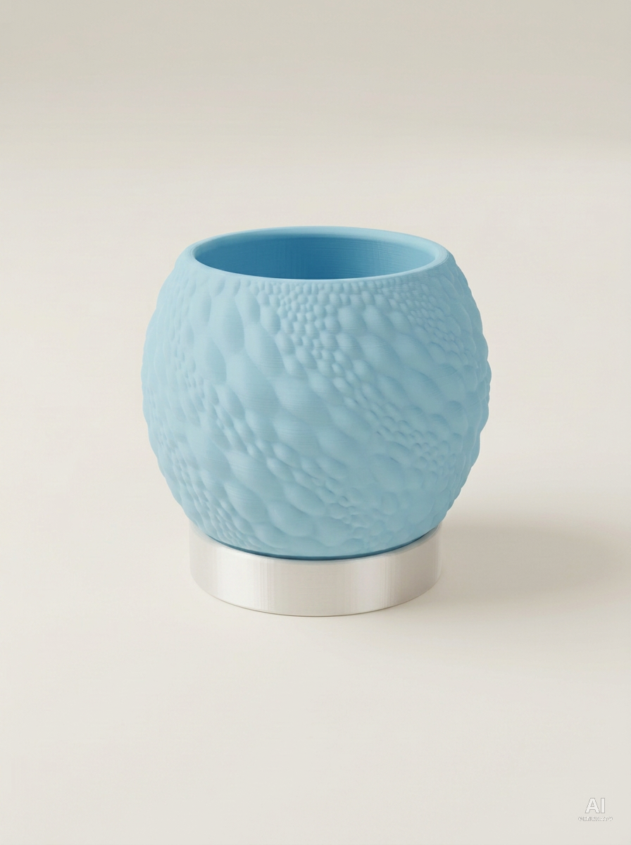 Gato — Vaso a bolle in rilievo con sottovaso - Blu Ghiaccio / Bianco Silk