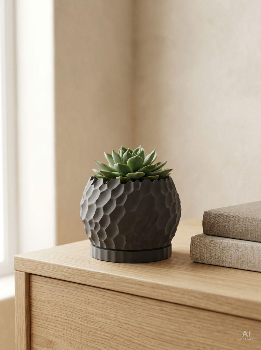 Geode — Vaso sfaccettato con sottovaso, stampato in 3D — ambientata — vaso design