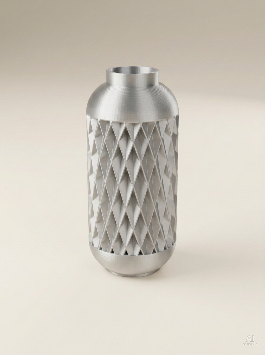 Hesil — Vaso decorativo alto a rombi stampato in 3D - metallizzato - Argento