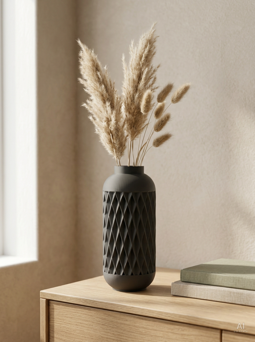 Hesil — Vaso decorativo alto a rombi stampato in 3D — ambientata