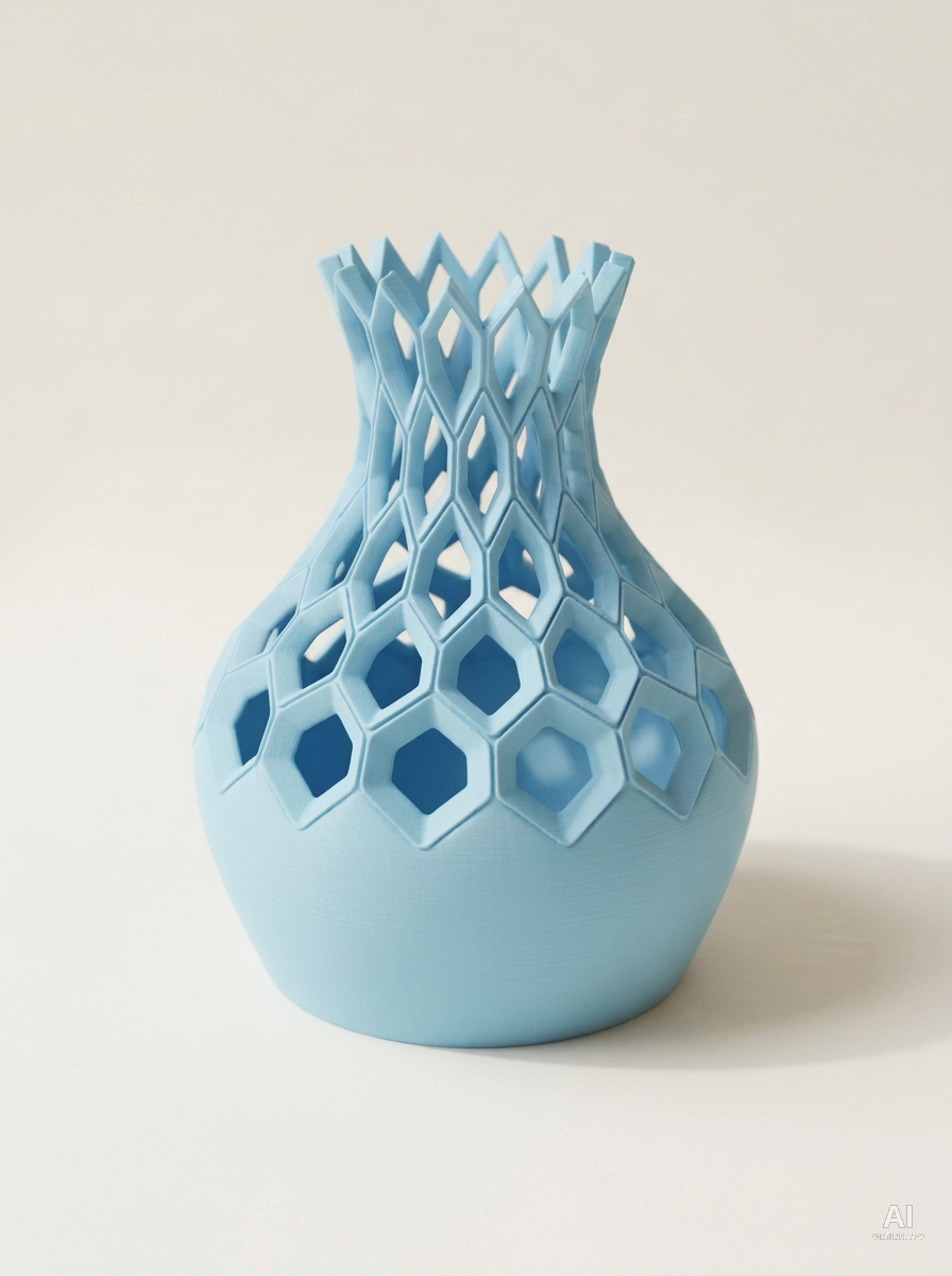 Hexa — Vaso decorativo traforato a esagoni stampato in 3D - effetto opaco - Blu Ghiaccio