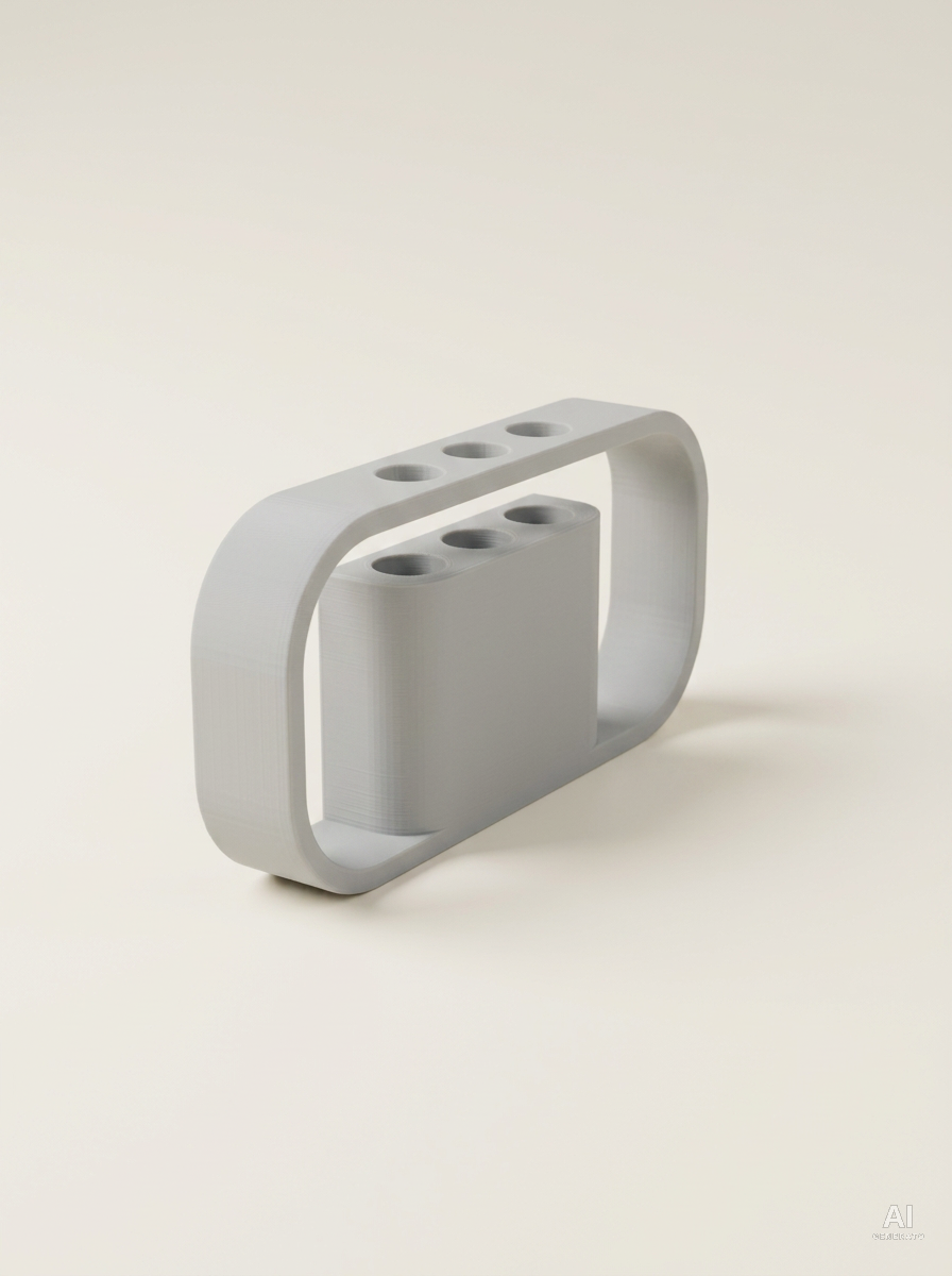 Portapenne Ilios a cornice con tre fori, stampato in 3D in PLA grigio chiaro.