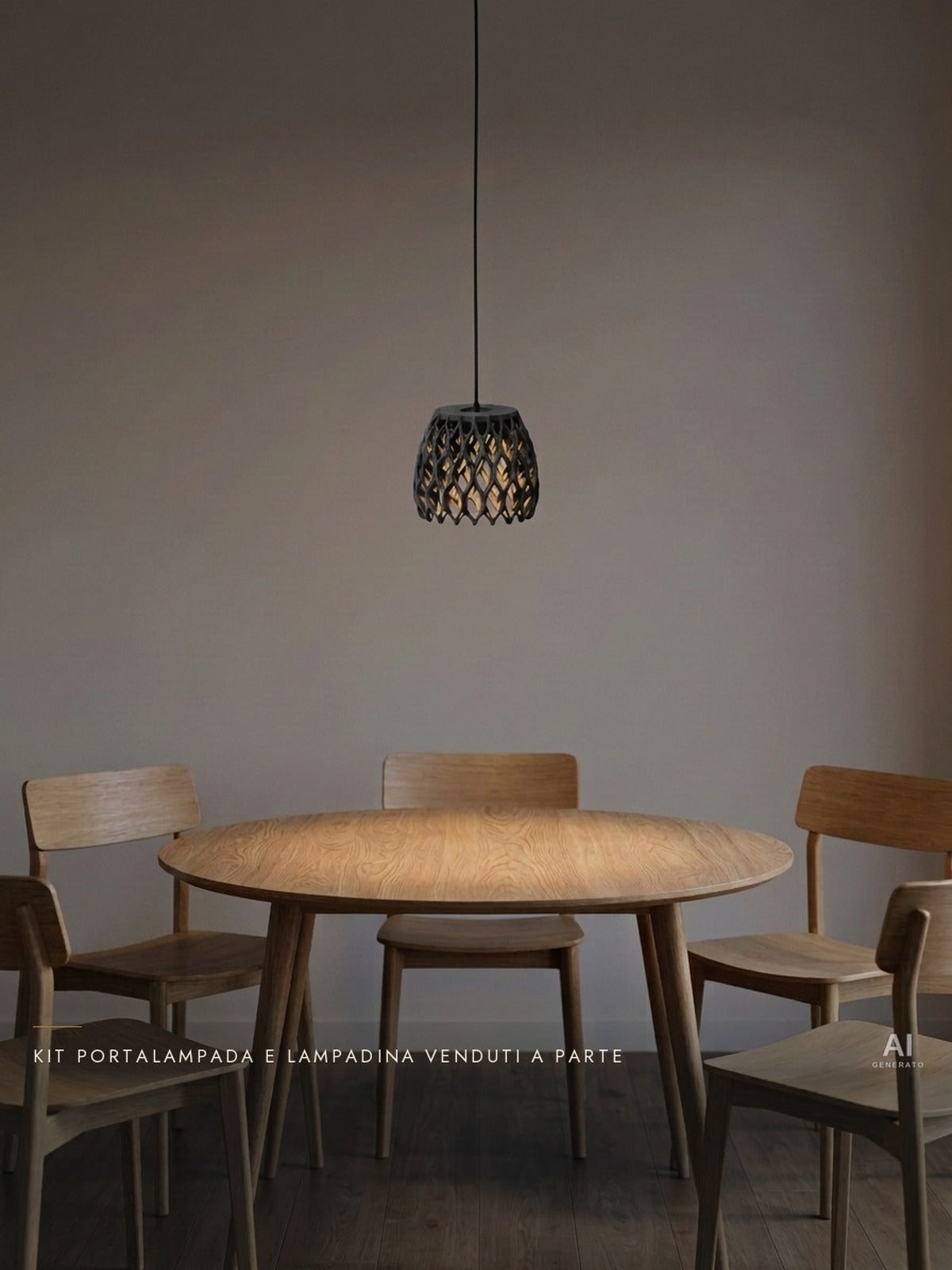 Invader04 – Paralume a sospensione con reticolo a goccia — ambientata sera accesa — paralume a sospensione design