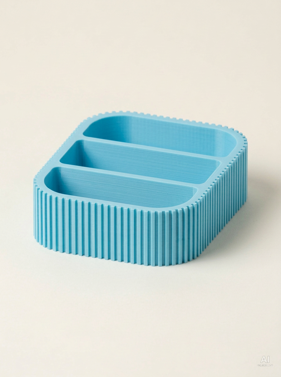 Kalio — Organizer da scrivania a tre scomparti in 3D - finitura opaca - Blu Ghiaccio
