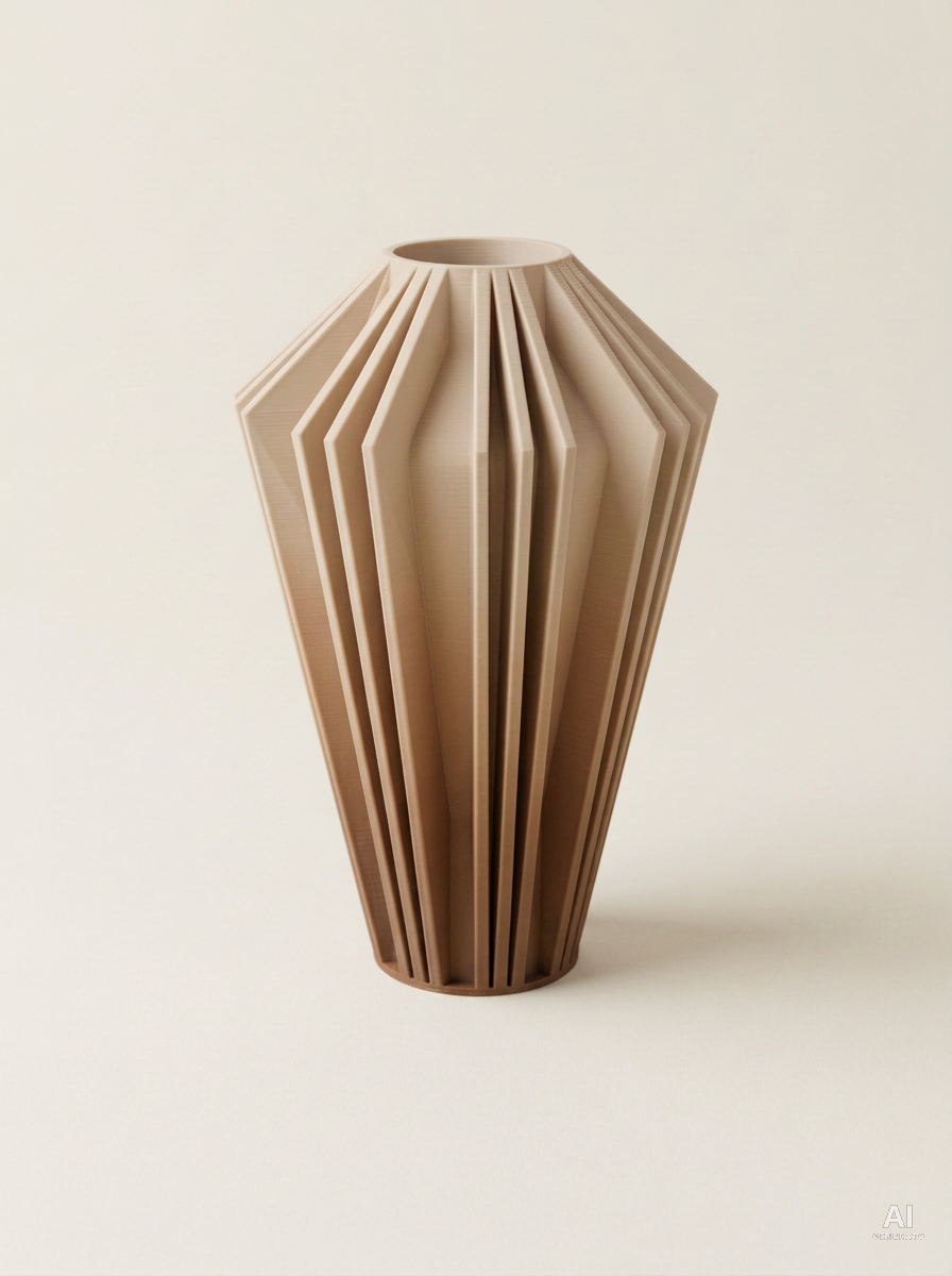 Kimi — Vaso decorativo a lamelle stampato in 3D - sfumato - Cappuccino Sfumato