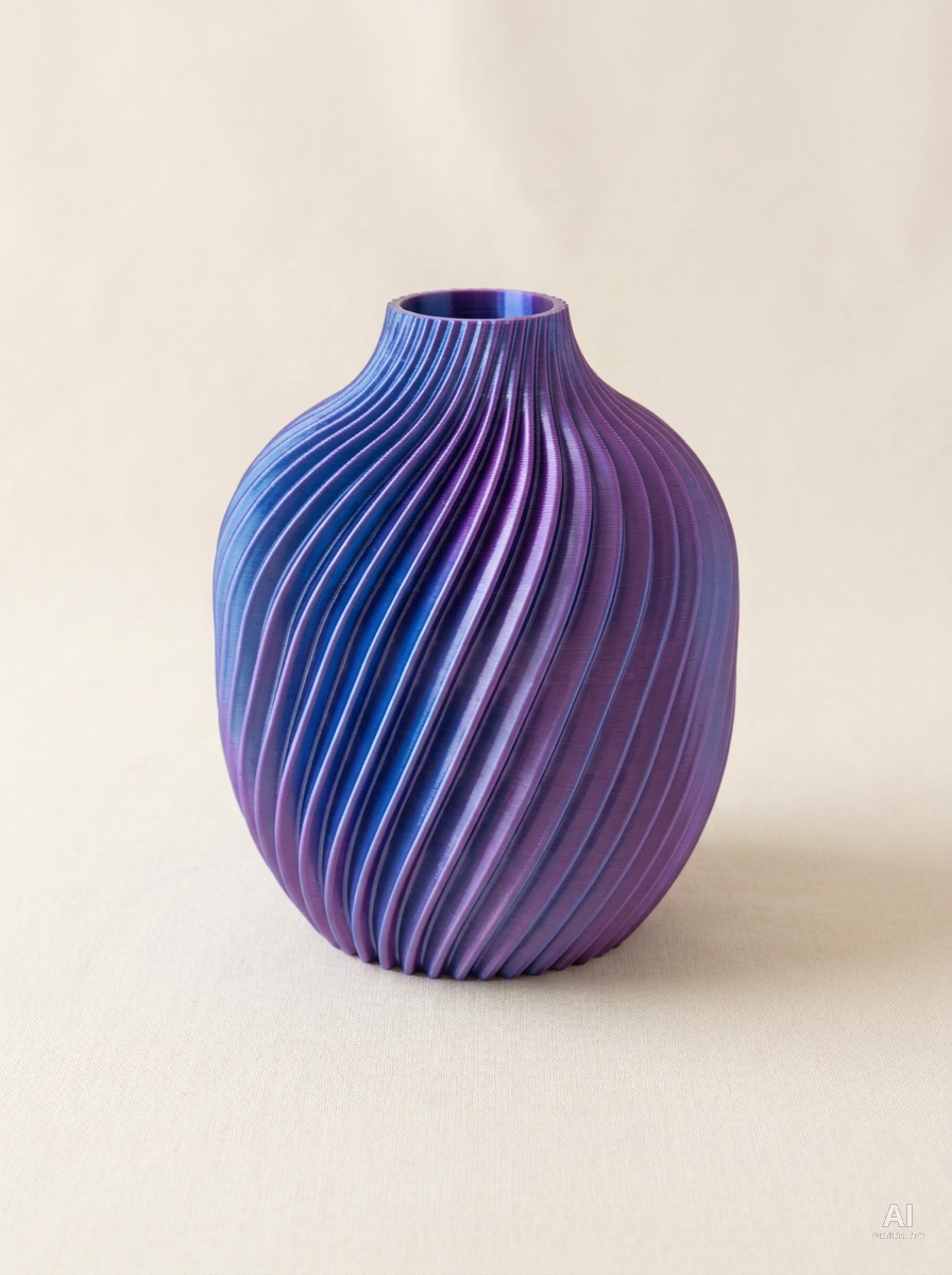 Kivan — Vaso decorativo a spirale stampato in 3D - bicolore - Blu Viola Silk
