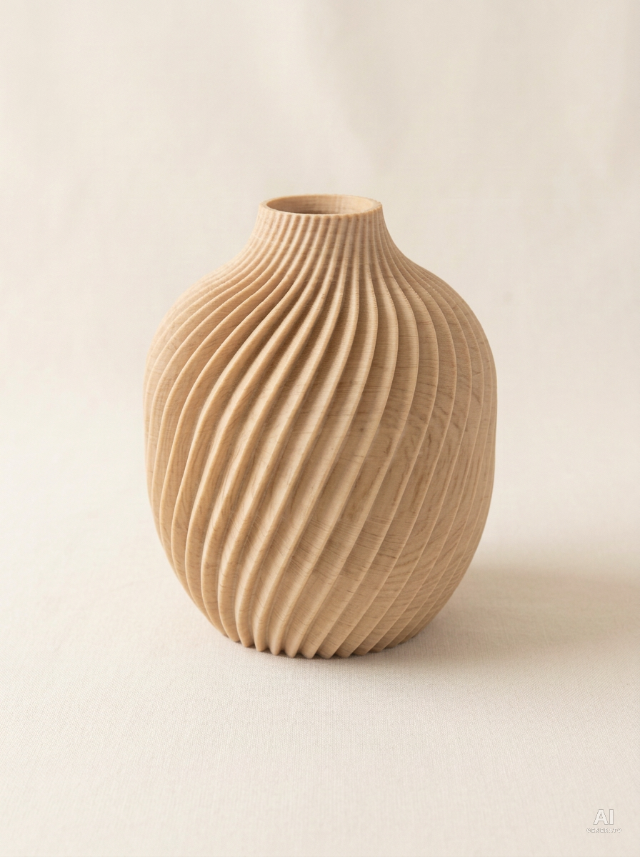 Kivan — Vaso decorativo a spirale stampato in 3D - effetto legno - Legno Rovere