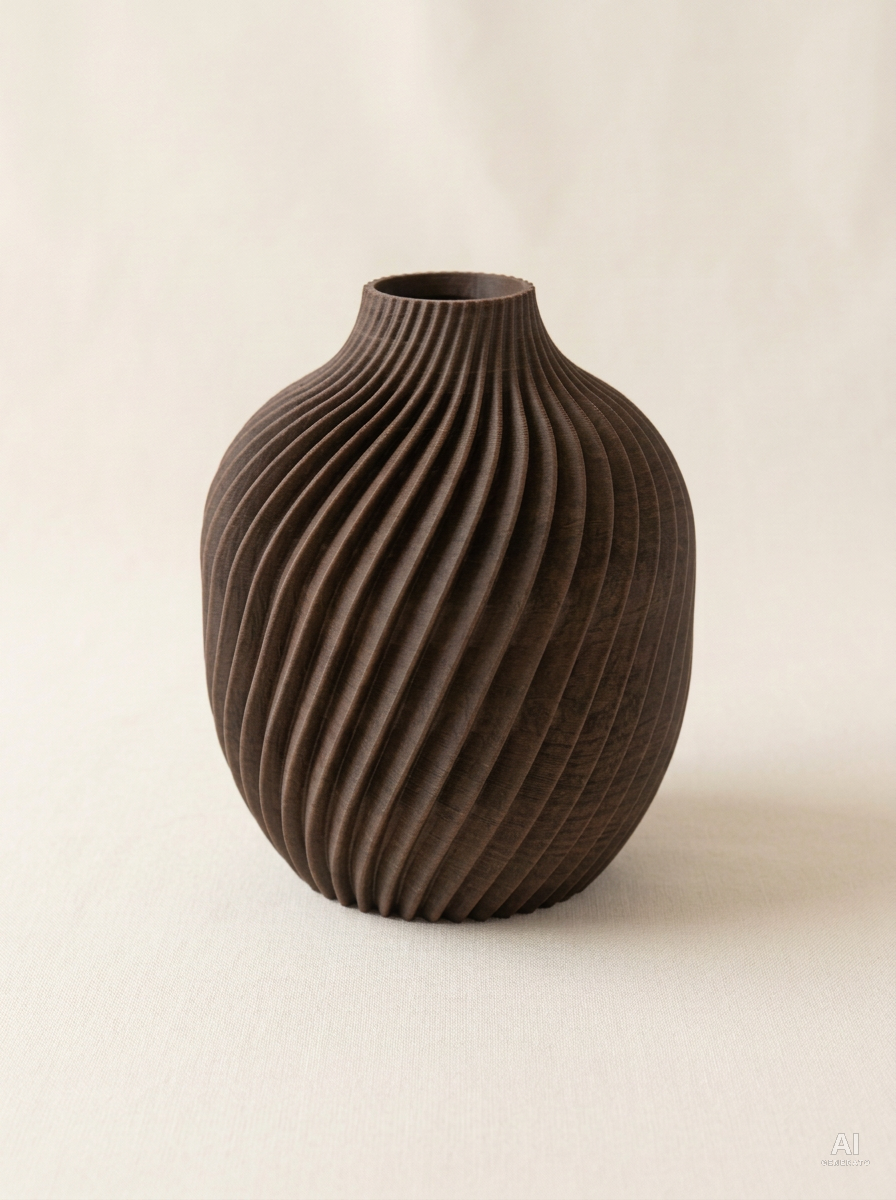 Kivan — Vaso decorativo a spirale stampato in 3D - effetto legno - Nero Legno