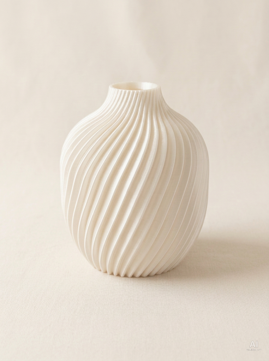Kivan — Vaso decorativo a spirale stampato in 3D - effetto seta - Bianco Silk